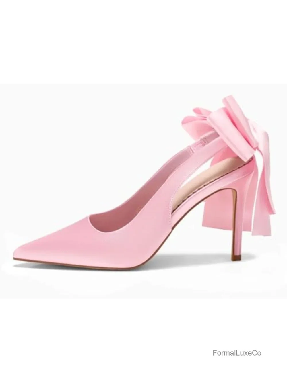 Satin Slingback Pumps with Bow Closed Pointed Toe Stiletto Heels Bride Dress